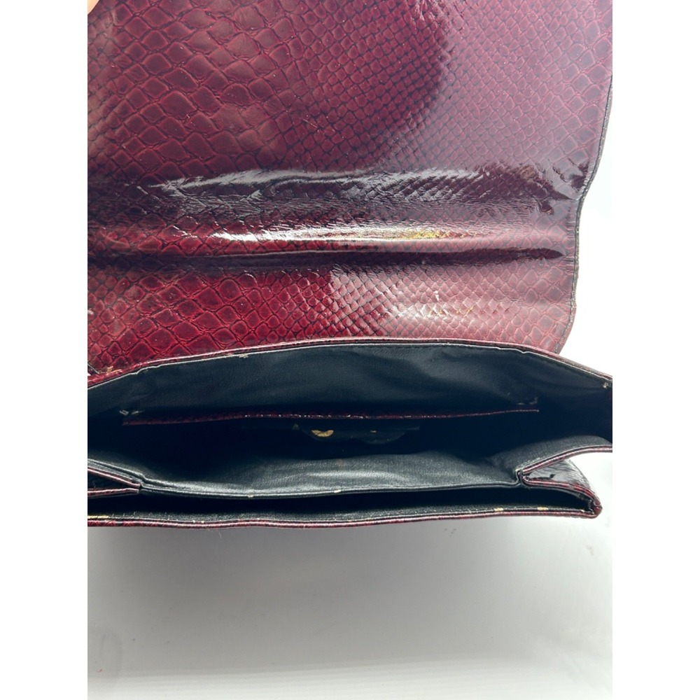Vtg 70s Etienne AIGNER Cordovan Red Snake Embossed‎ Patent Leather Bag Handbag - Picture 11 of 12
